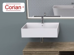 Vasque lavabo design rectangulaire, suspendu ou à poser, Couleur blanc mat, Finition lisse, Solid-Surface Corian®, Taille : 60 x 49 x 15 cm - LIVRAISON OFFERTE